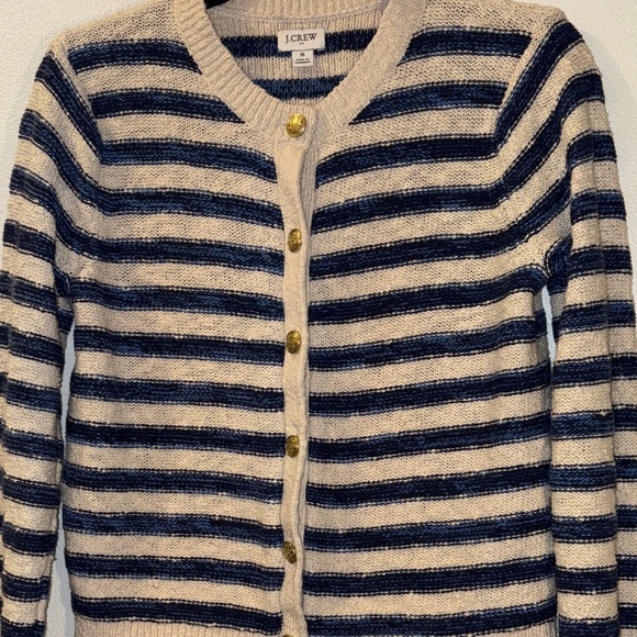 J. Crew size small Blue and Cream Striped Cardigan with gold buttons - Picture 2 of 11